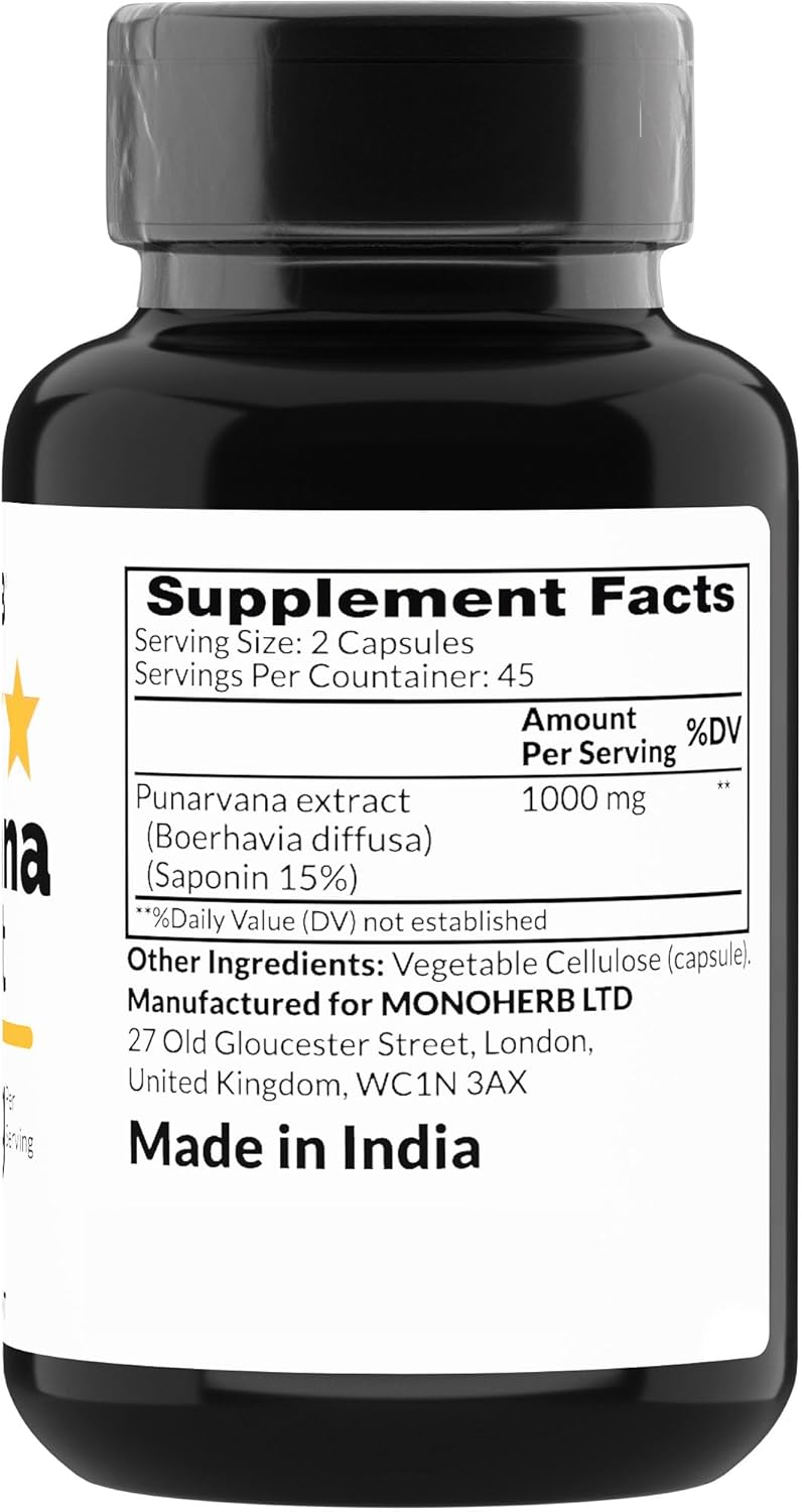 Ayurvedic Punarnava Supplement 1000mg - 90 Vegetarian Capsules - Boerhavia Diffusa Extract