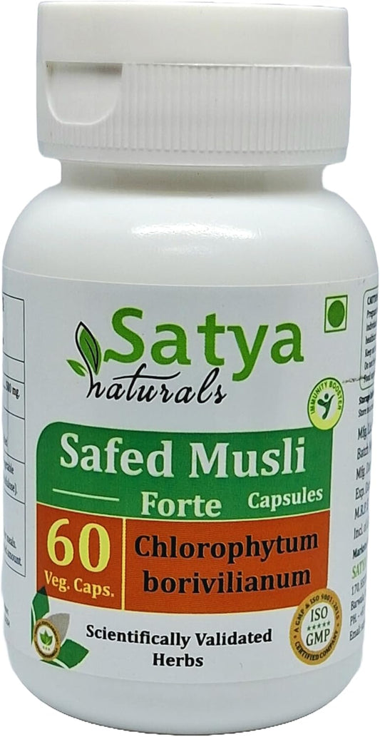 Ayurvedic Safed Musli Forte Capsules 500 mg | Natural Herbal Supplement for Men and Women | 60 Veg Capsules | Chlorophytum Arundinaceum Extract