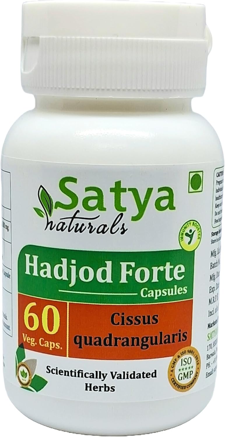 Ayurvedic Satya Naturals Hadjod Forte Capsules 500 mg - 4 Bottles of 60 Veg Capsules - Cissus Quadrangularis Herbal Supplement for Men and Women