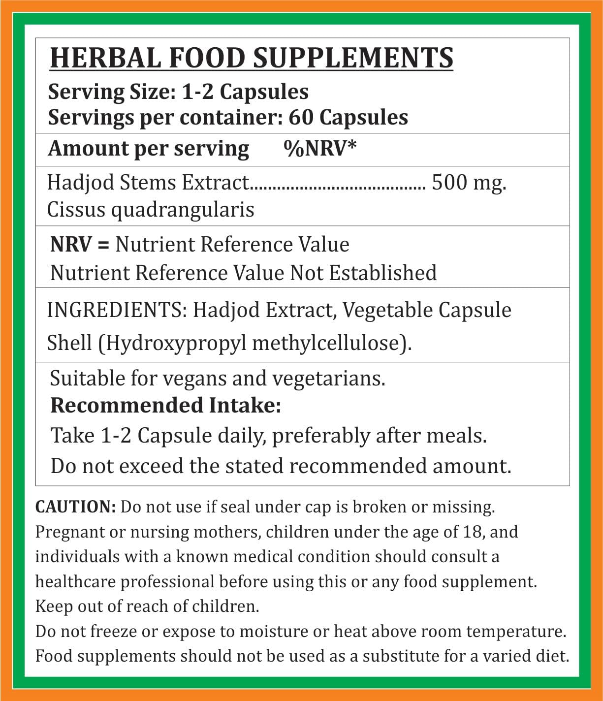 Ayurvedic Satya Naturals Hadjod Forte Capsules 500 mg - 4 Bottles of 60 Veg Capsules - Cissus Quadrangularis Herbal Supplement for Men and Women