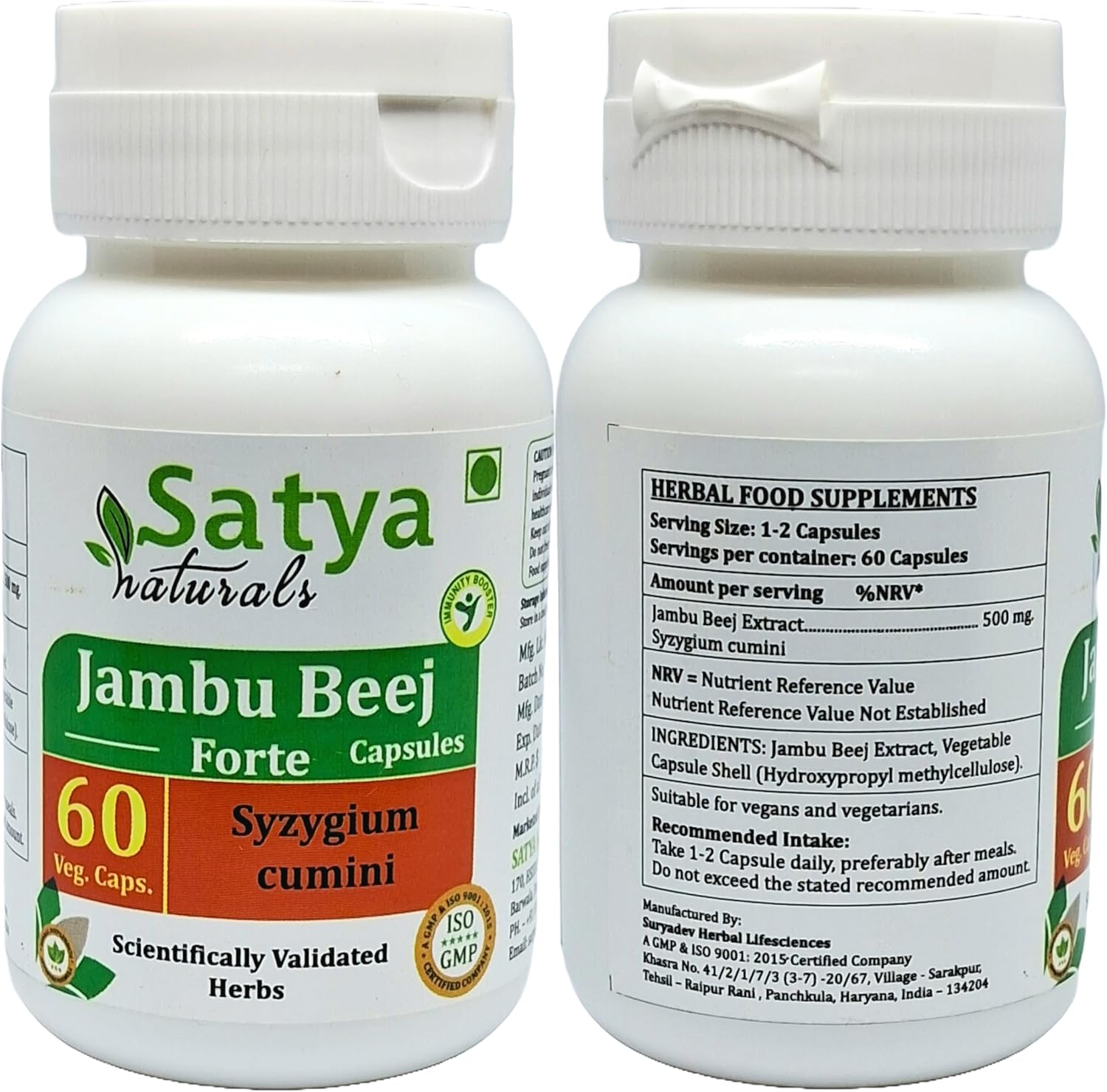 Ayurvedic Satya Naturals Jambu Beej Extract Capsules 500mg - 120 Veg Capsules | Herbal Supplement for Men and Women | 10:1 Forte Formula