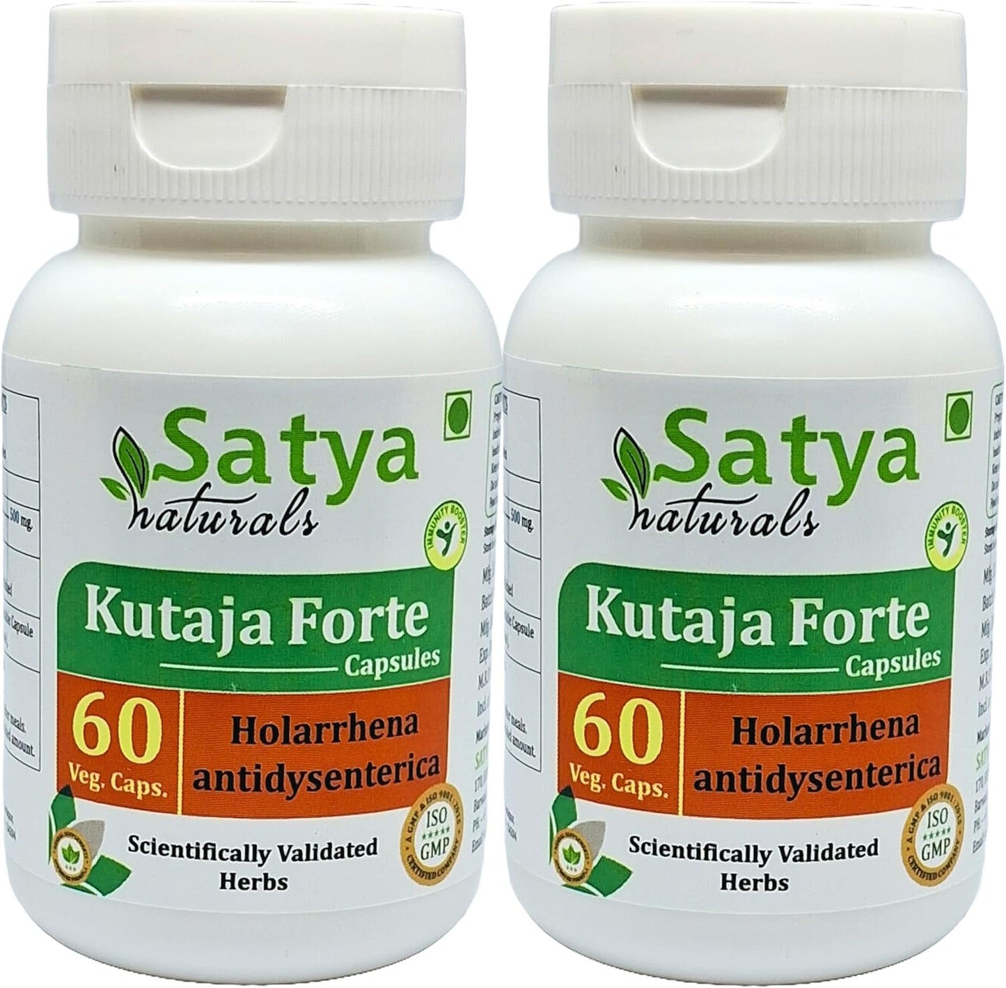 Ayurvedic Satya Naturals Kutaja Forte Capsules 500mg - Holarrhena Antidysenterica Extract for Men & Women - Herbal Supplement - 10:1 Forte - 2 Bottles of 60 Capsules