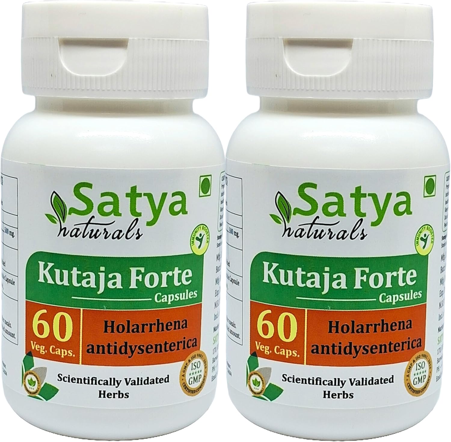 Ayurvedic Satya Naturals Kutaja Forte Capsules 500mg - Holarrhena Antidysenterica Extract for Men & Women - Herbal Supplement - 10:1 Forte - 2 Bottles of 60 Capsules