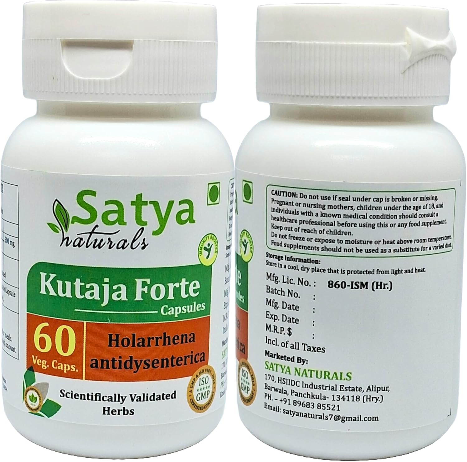 Ayurvedic Satya Naturals Kutaja Forte Capsules 500mg - Holarrhena Antidysenterica Extract for Men & Women - Herbal Supplement - 10:1 Forte - 2 Bottles of 60 Capsules