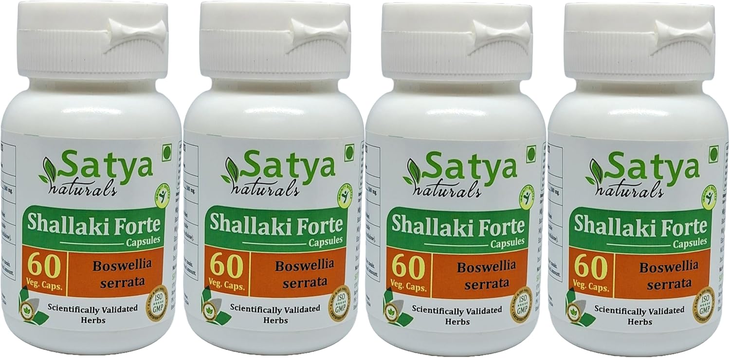 Ayurvedic Shallaki Forte Capsules 500mg - Boswellia Serrata Extract for Men and Women - Herbal Supplement/Remedies - 4 Bottles of 60 Veg Capsules