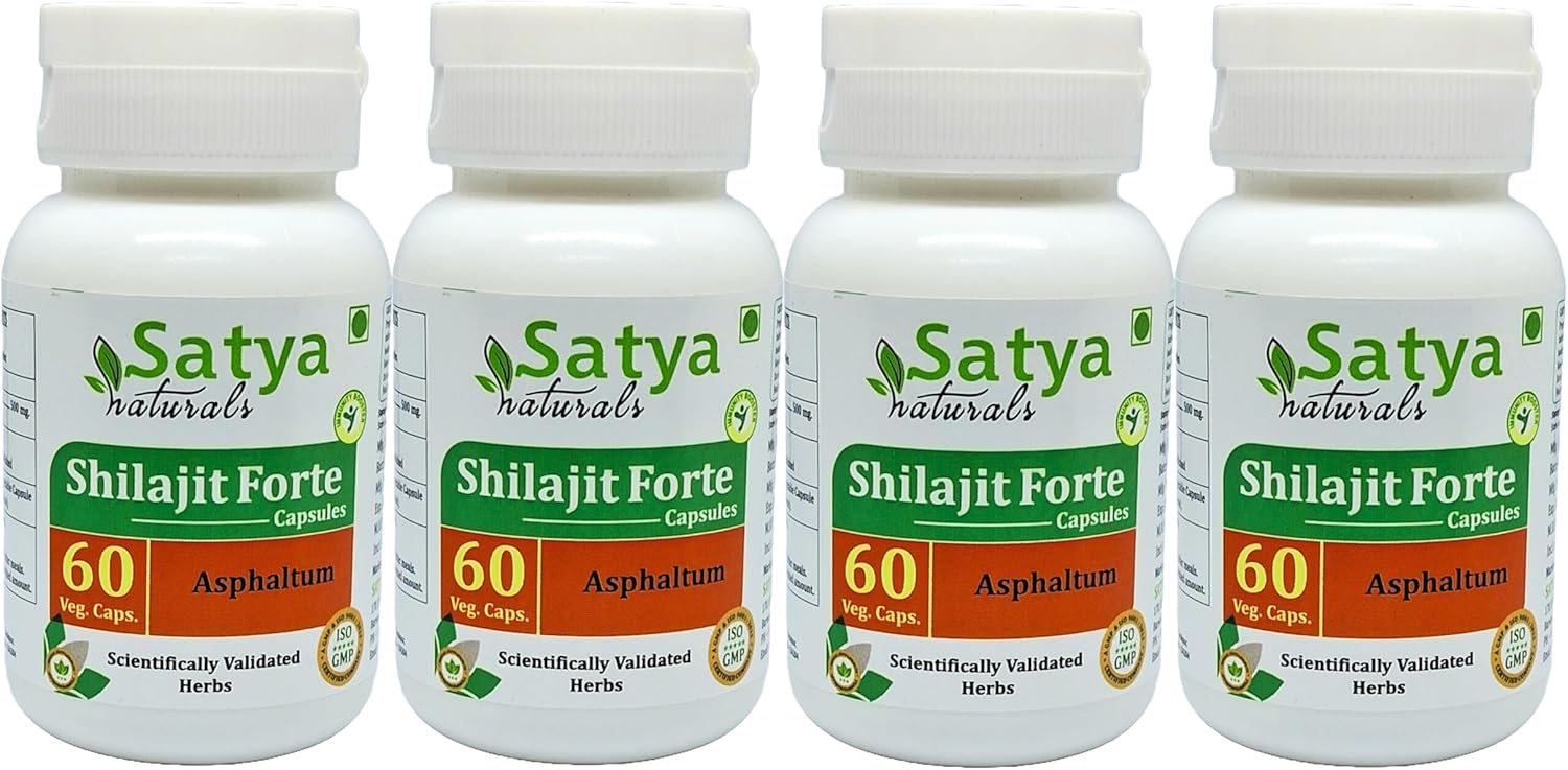 Ayurvedic Shilajit Forte Capsules 500mg - 240 Capsules for Men and Women - Herbal Supplement - Satya Naturals