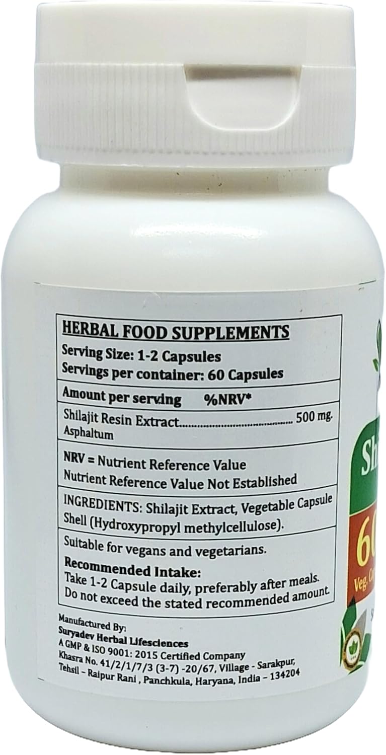 Ayurvedic Shilajit Forte Capsules 500mg - 240 Capsules for Men and Women - Herbal Supplement - Satya Naturals