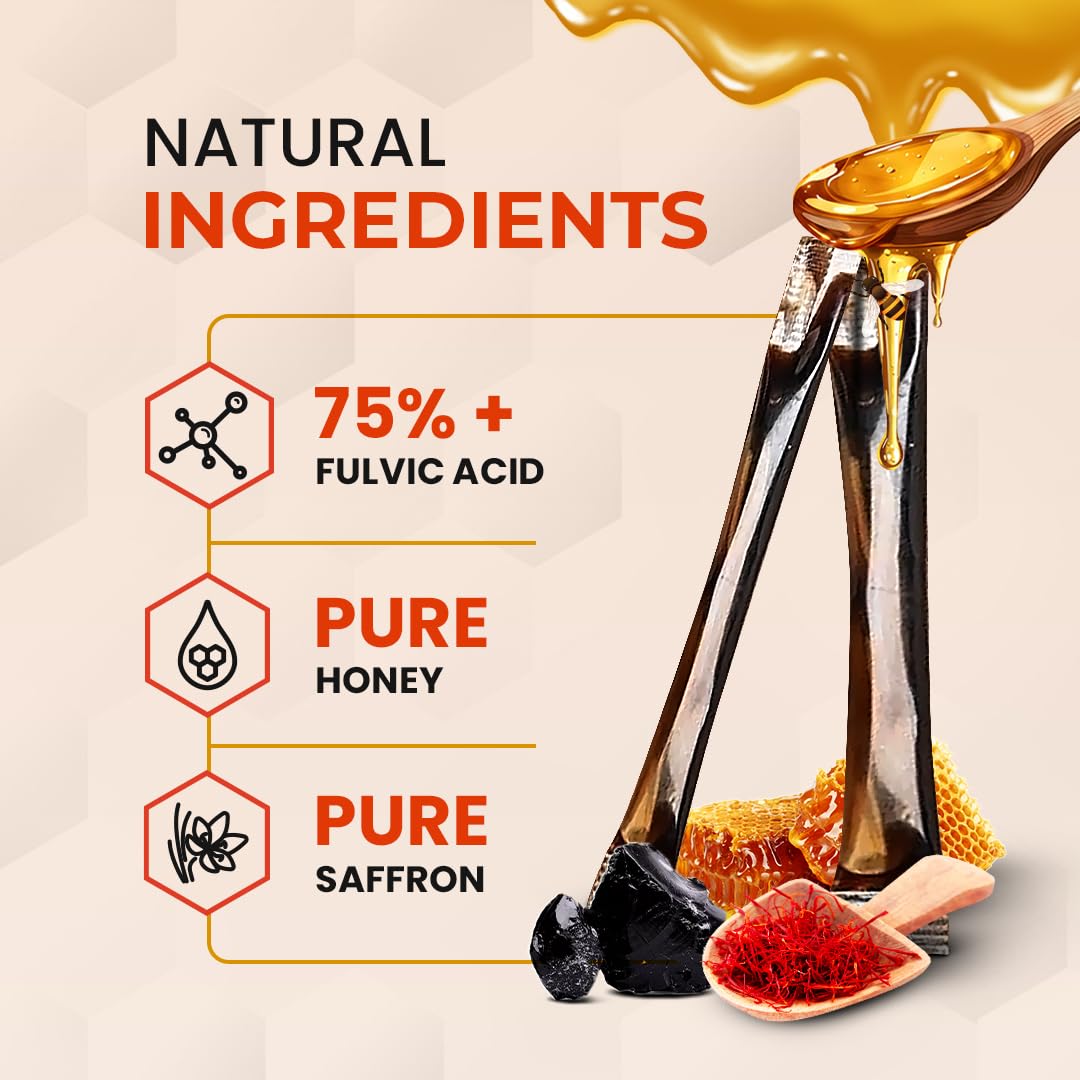 Ayurvedic Shilajit Infused Honey Sticks with Himalayan Shilajit Resin and Kashmiri Saffron - 10 Portable Sticks by Natruveda - USA Seller