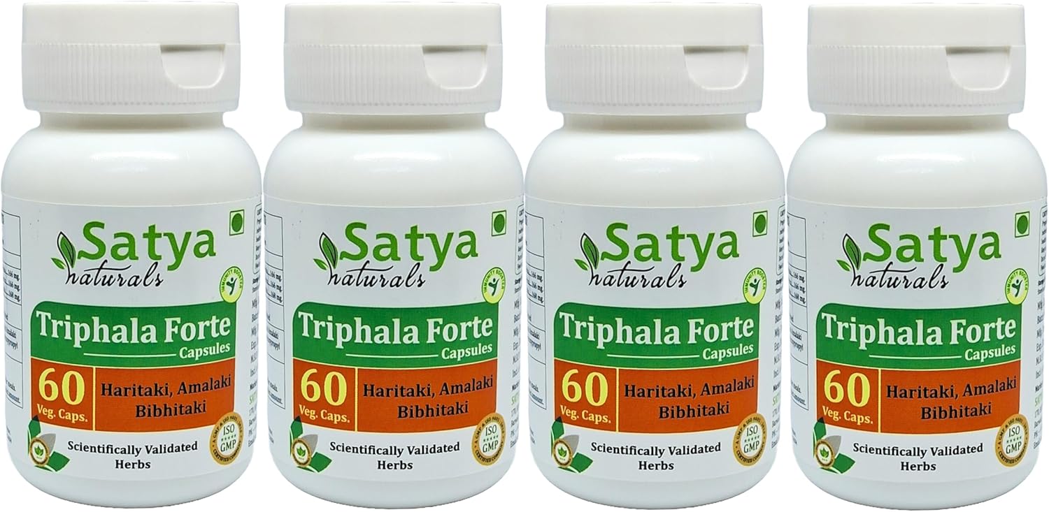 Ayurvedic Triphala Forte Capsules 500mg | Amalaki, Haritaki, Bibhitaki Extract | Herbal Supplement for Men and Women | 240 Capsules in 4 Bottles