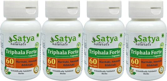 Ayurvedic Triphala Forte Capsules 500mg | Amalaki, Haritaki, Bibhitaki Extract | Herbal Supplement for Men and Women | 240 Capsules in 4 Bottles