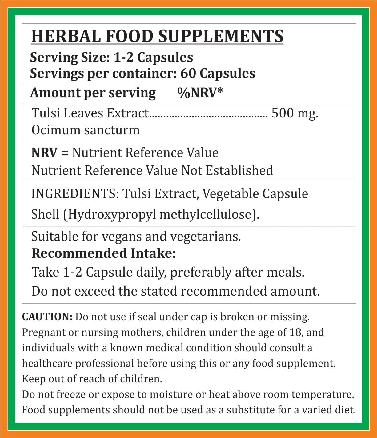 Ayurvedic Tulsi Forte Capsules 500mg | Organic Basil Extract for Men and Women | Herbal Supplement 10:1 Forte | 60 Veg Capsules