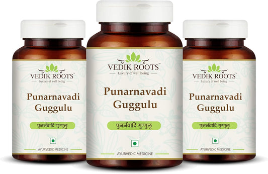 Ayurvedic VEDIKROOTS Punarnavadi Guggulu Tablets for Kidney & Liver Health | Promotes Fluid Balance & Wellness | Herbal Supplement with 180 Tablets