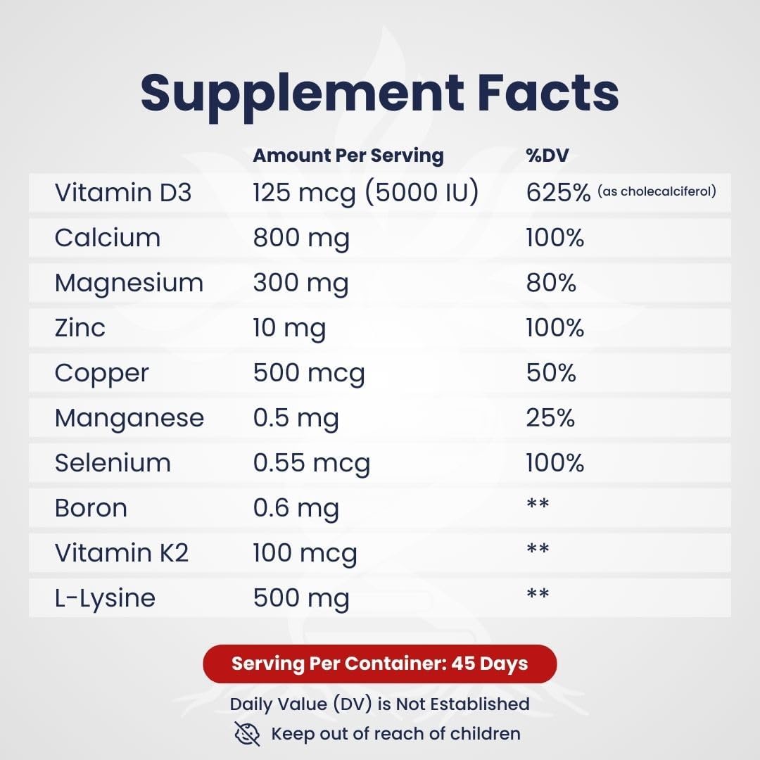AZ BIOTECH Advanced Formula Bone Health Supplement with Vitamin D3, Calcium, Magnesium, Zinc, and More