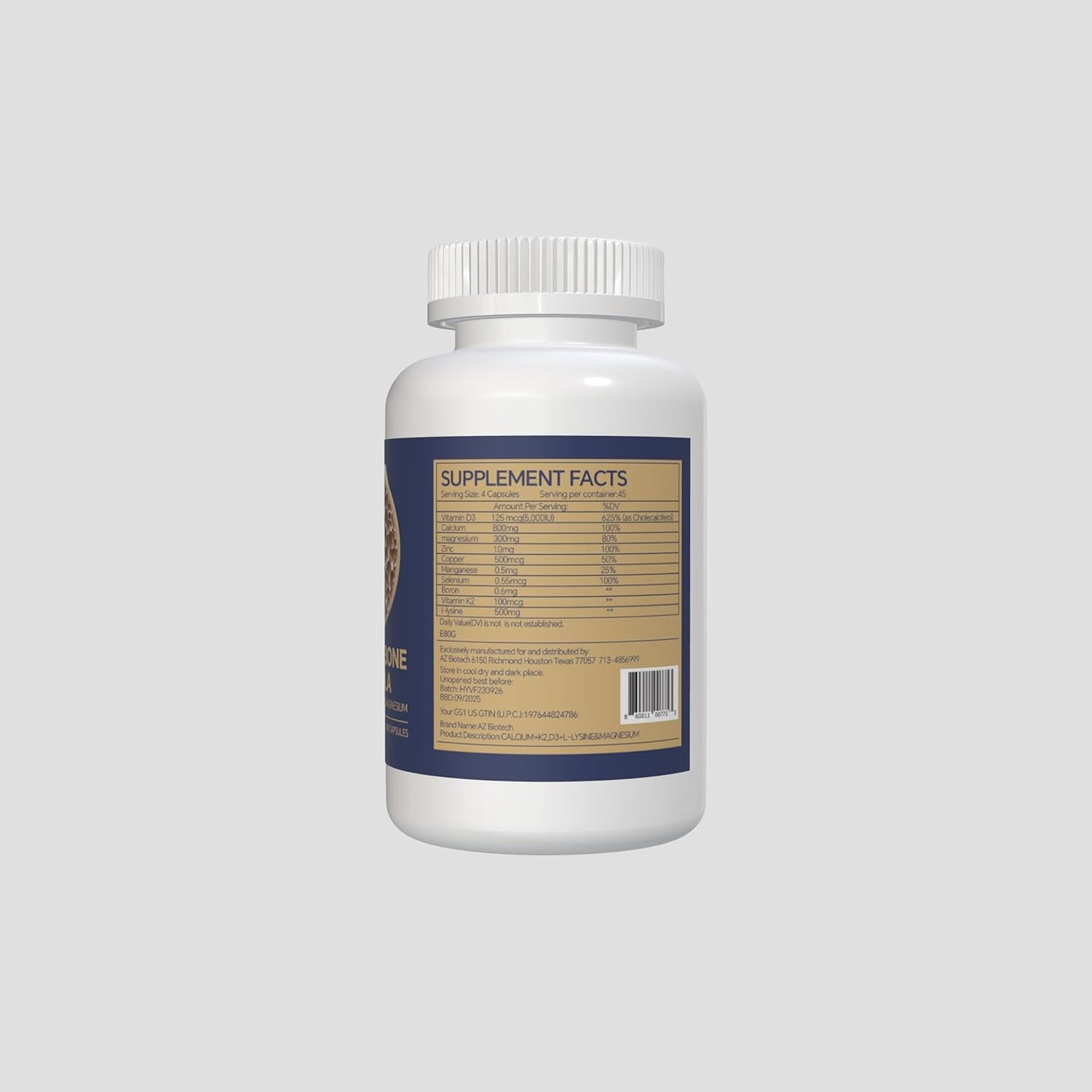 AZ BIOTECH Advanced Formula Bone Health Supplement with Vitamin D3, Calcium, Magnesium, Zinc, and More