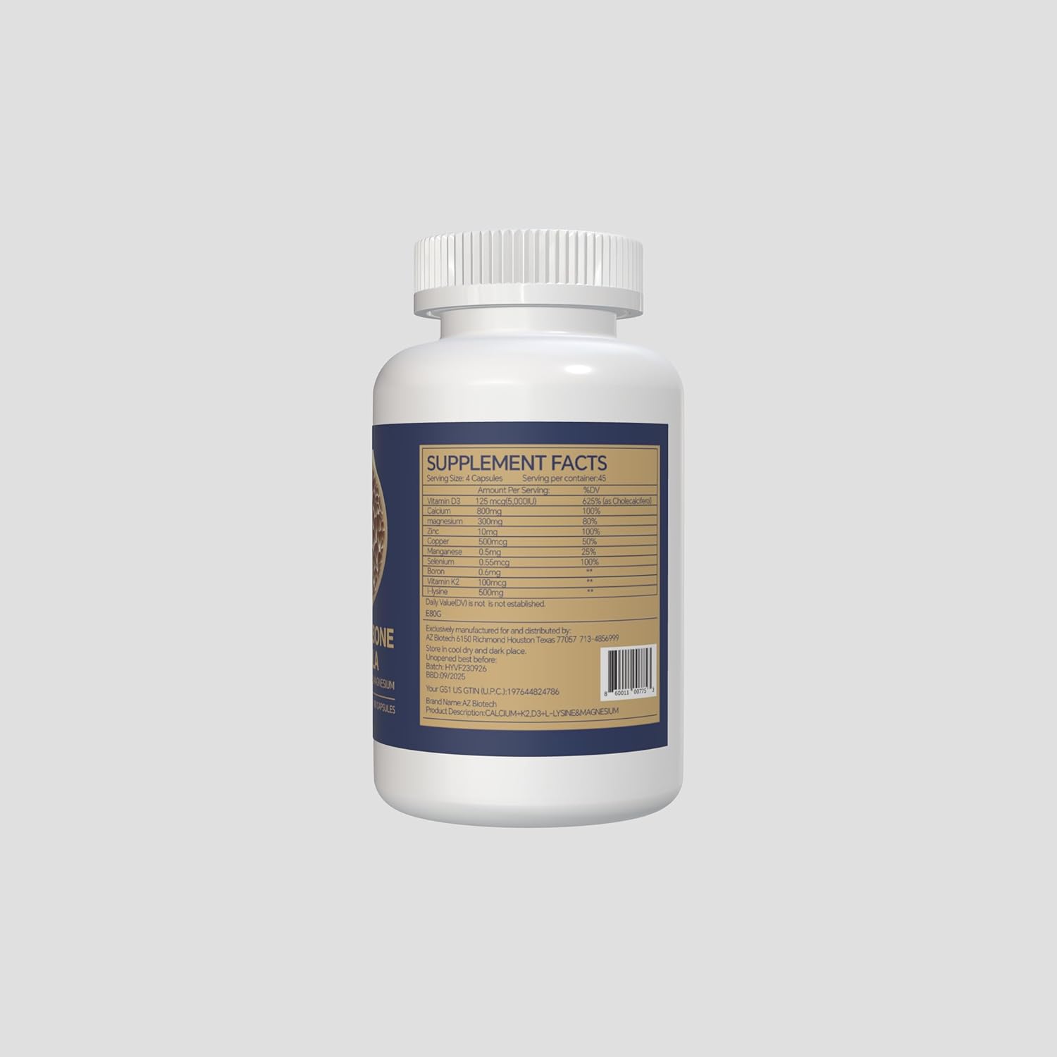 AZ BIOTECH Advanced Formula Bone Health Supplement with Vitamin D3, Calcium, Magnesium, Zinc, and More