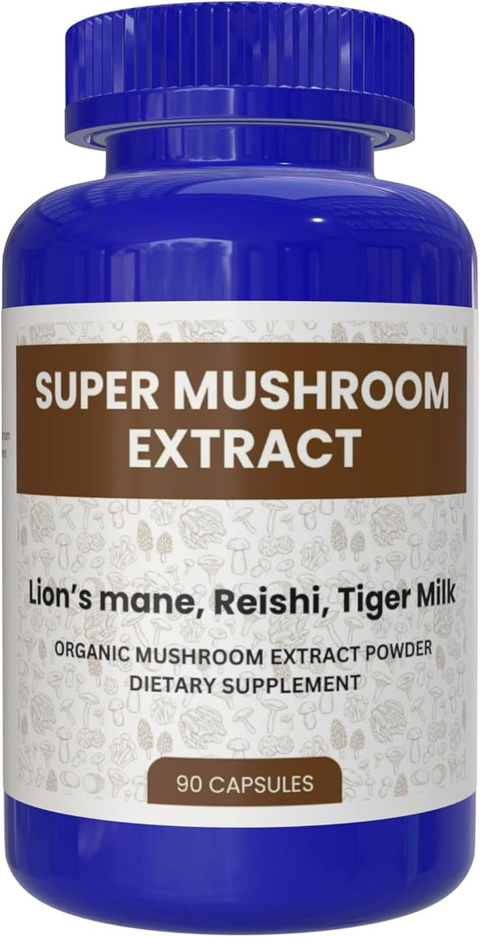 AZ Biotech Super Mushrooms Extract - Immune Support Supplement with Lion’s Mane, Reishi, and Tiger Milk Mushrooms