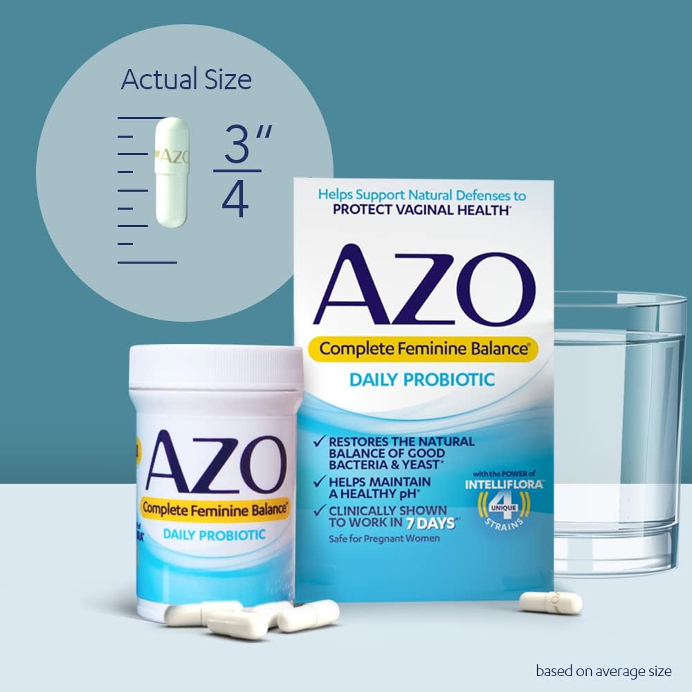 AZO Complete Feminine Balance Daily Probiotics - Supports Vaginal Health, pH Balance, Yeast Protection - Non-GMO, 60ct