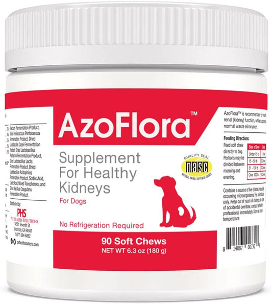 Azoflora Kidney Support Soft Chews for Dogs - Promotes Healthy Renal Function - Supports Urinary Tract Health - Chicken Flavor - 90 Chews