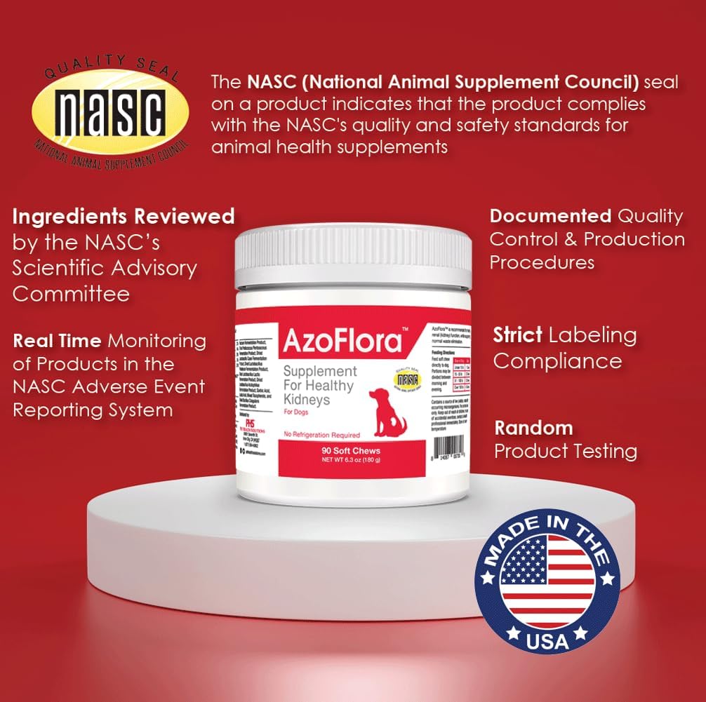 Azoflora Kidney Support Soft Chews for Dogs - Promotes Healthy Renal Function - Supports Urinary Tract Health - Chicken Flavor - 90 Chews