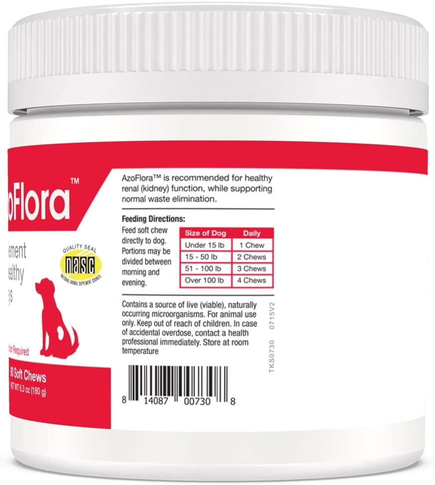Azoflora Kidney Support Soft Chews for Dogs - Promotes Healthy Renal Function - Supports Urinary Tract Health - Chicken Flavor - 90 Chews
