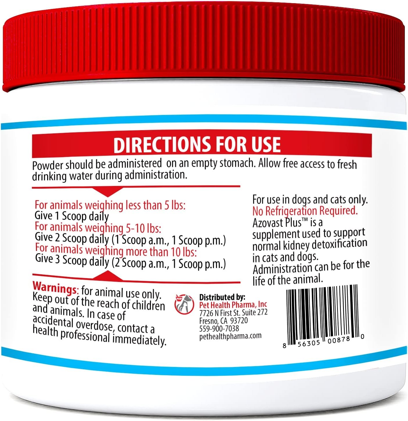 Azovast Plus Kidney Health Supplement for Dogs & Cats - Oral Powder (6 Oz) - Supports Kidney Function - Made in USA