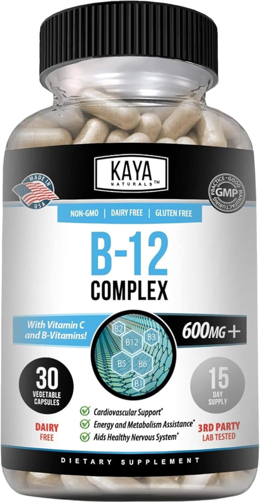 B-12 Complex Multivitamin Supplement for Energy and Metabolism Boost - 30 Capsules for Women & Men