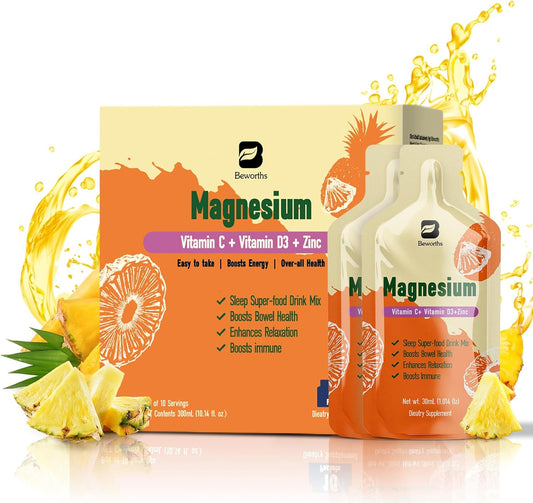 B BEWORTHS Pineapple Flavored Magnesium Citrate Liquid Supplement - High Absorption Oral Solution with Vitamins for Constipation, Sleep & Energy - 10 Fl Oz