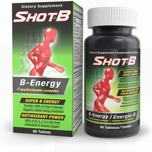 B-Energy Shot B Multivitamin Complex with Antioxidant Support - 6 Key B Vitamins, 60 Count for Cellular Energy & Immune Health
