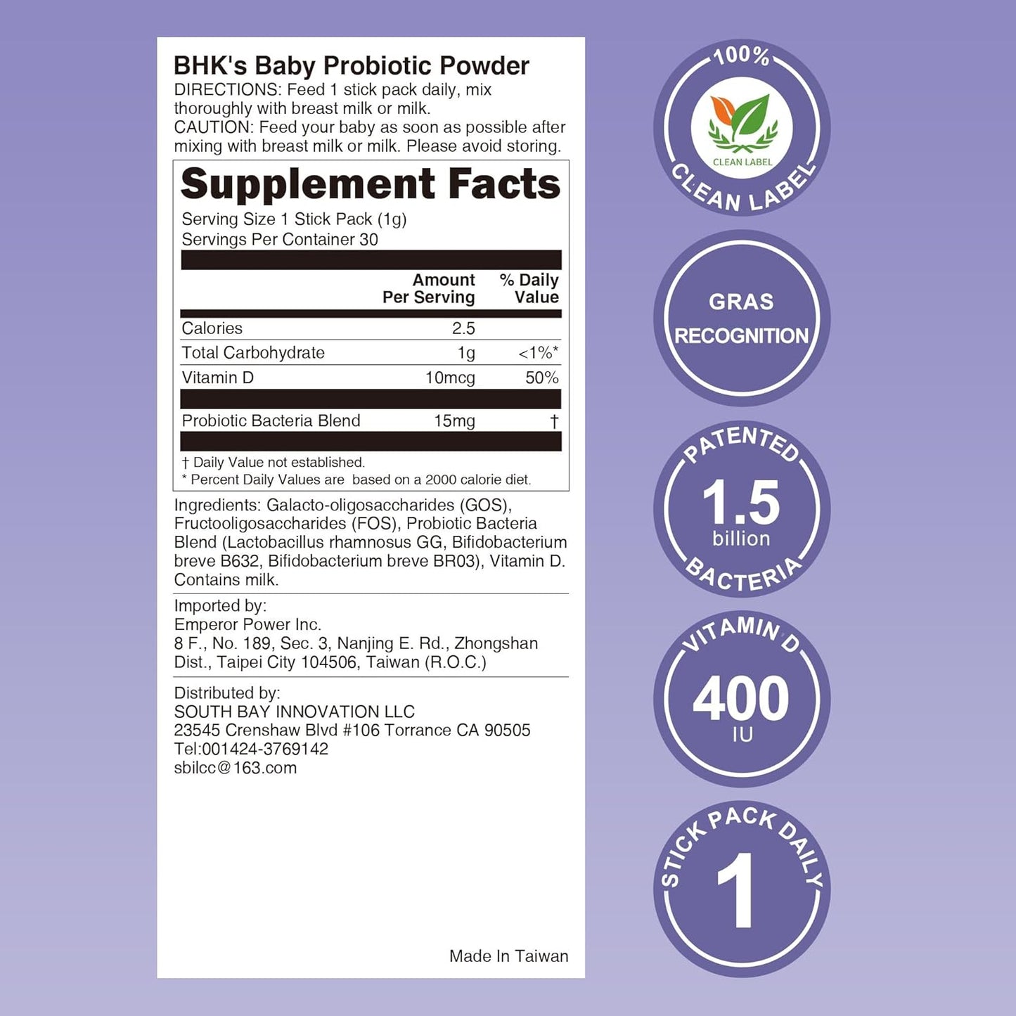 Baby Probiotic Powder with Vitamin D - Reduces Colic, Gas, Spit-ups, Promotes Healthy Poops, Digestive Comfort - 30 Sticks for Newborns, Babies, Infants
