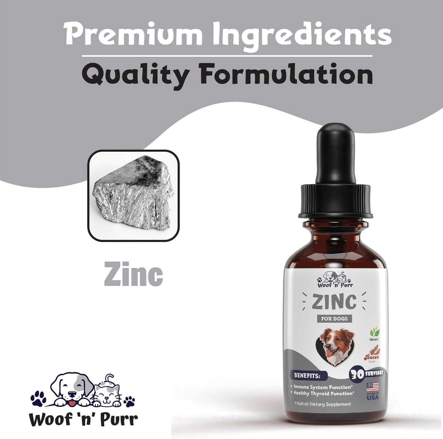 Bacon Flavored Dog Zinc Supplement for Healthy Skin and Coat - 1 fl oz