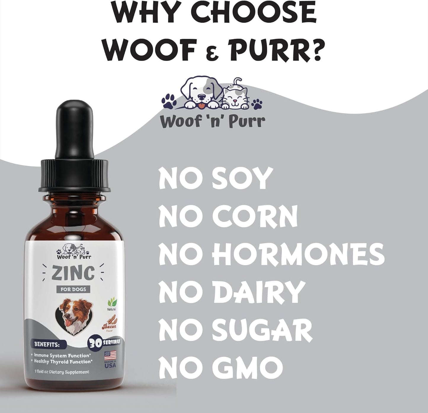 Bacon Flavored Dog Zinc Supplement for Healthy Skin and Coat - 1 fl oz
