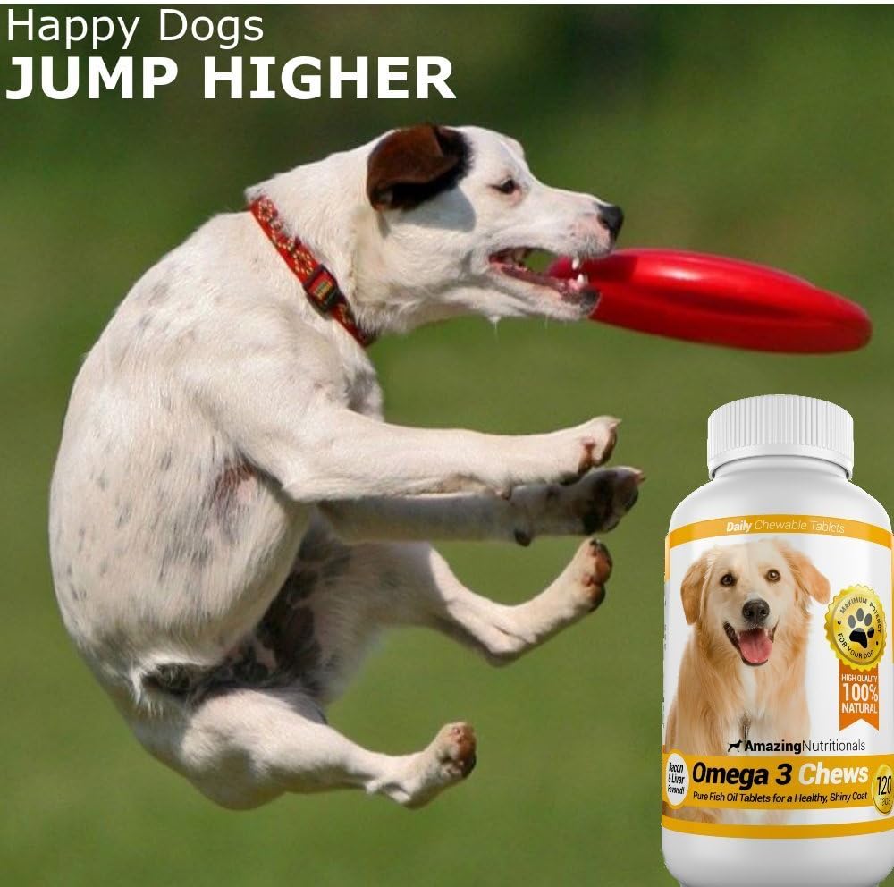 Bacon Flavored Omega 3 Fish Oil Supplement for Dogs with Itchy Skin Relief and Healthy Coat - 120 Chews