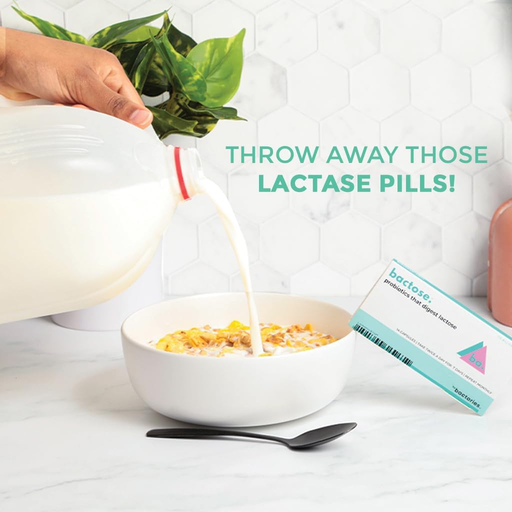 BACTOSE Probiotic Lactose Pills for Long-Term Relief and Dairy Enjoyment - Lactose Intolerance Supplement with Gut Lactase Enzymes - Natural Lactose Breakdown Support (7-Day Use, Monthly Repeat)