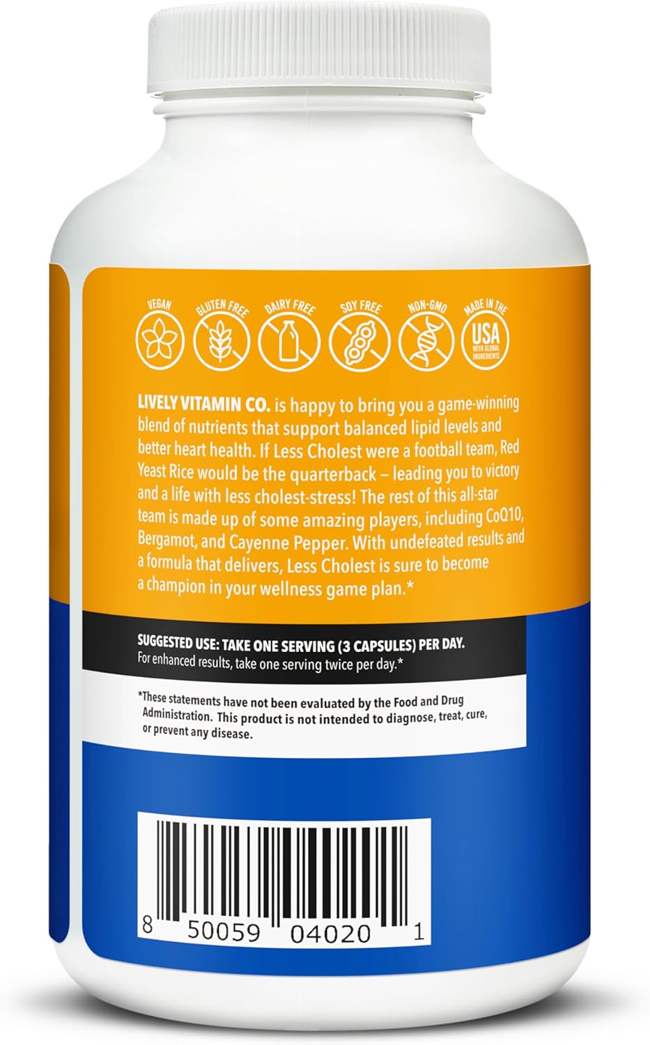 Balanced Cholesterol & Circulatory Health Supplement - Red Yeast Rice, Bergamot, Resveratrol - Statin Free - 180 Vegan Capsules