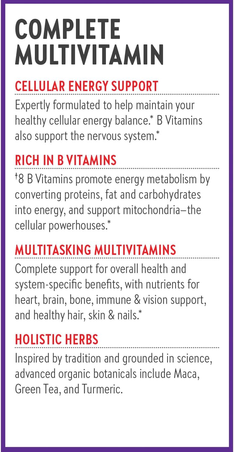 Balanced Energy & Stress Support Multivitamin with B Vitamins, Vitamin D3, Non-GMO Ingredients - 96 ct