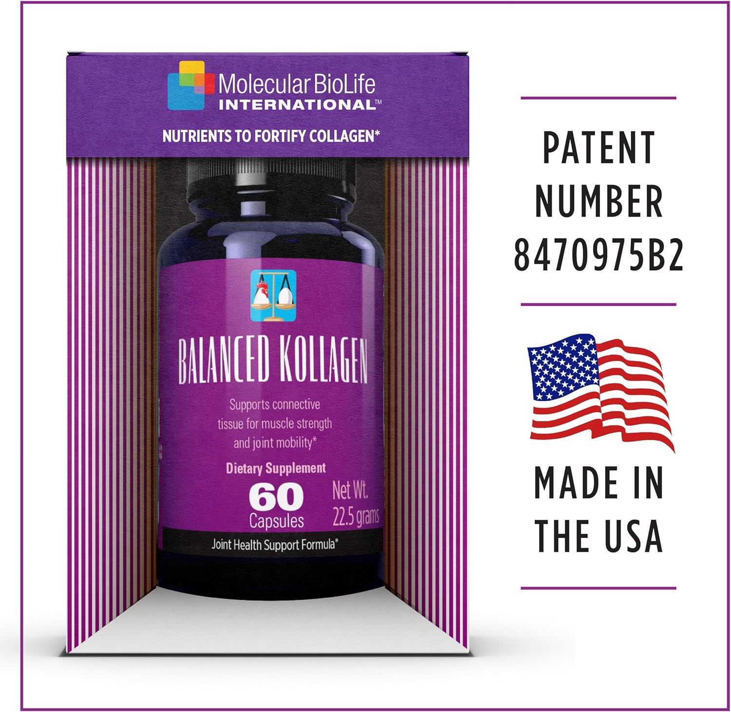 Balanced Kollagen: Eggshell Membrane & Avian Collagen Supplement for Joint Health - Types I, II, V, X Collagen