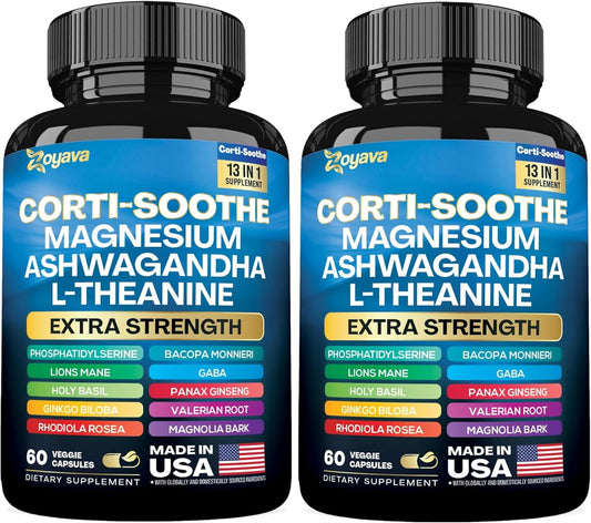 Balanced Wellness Supplement with Magnesium, L-Theanine, Ashwagandha, Phosphatidylserine - 120 Capsules (Pack of 2)