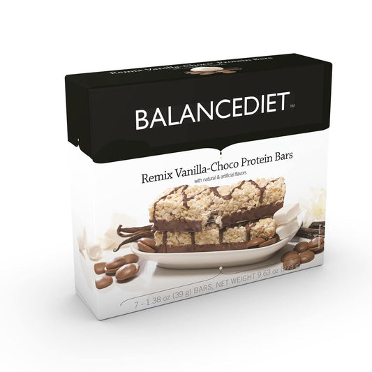 BalanceDiet™ Protein Bar: 15g Protein, Low Carb, 7 Bar Box - Remix Vanilla Chocolate Flavor