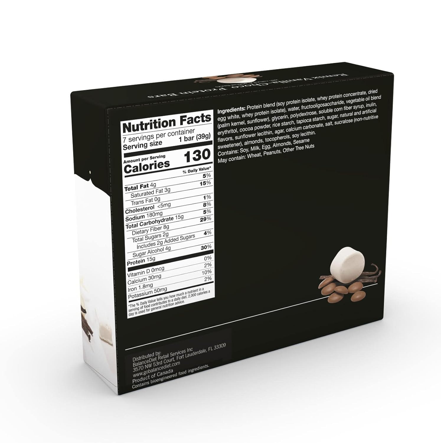 BalanceDiet™ Protein Bar: 15g Protein, Low Carb, 7 Bar Box - Remix Vanilla Chocolate Flavor