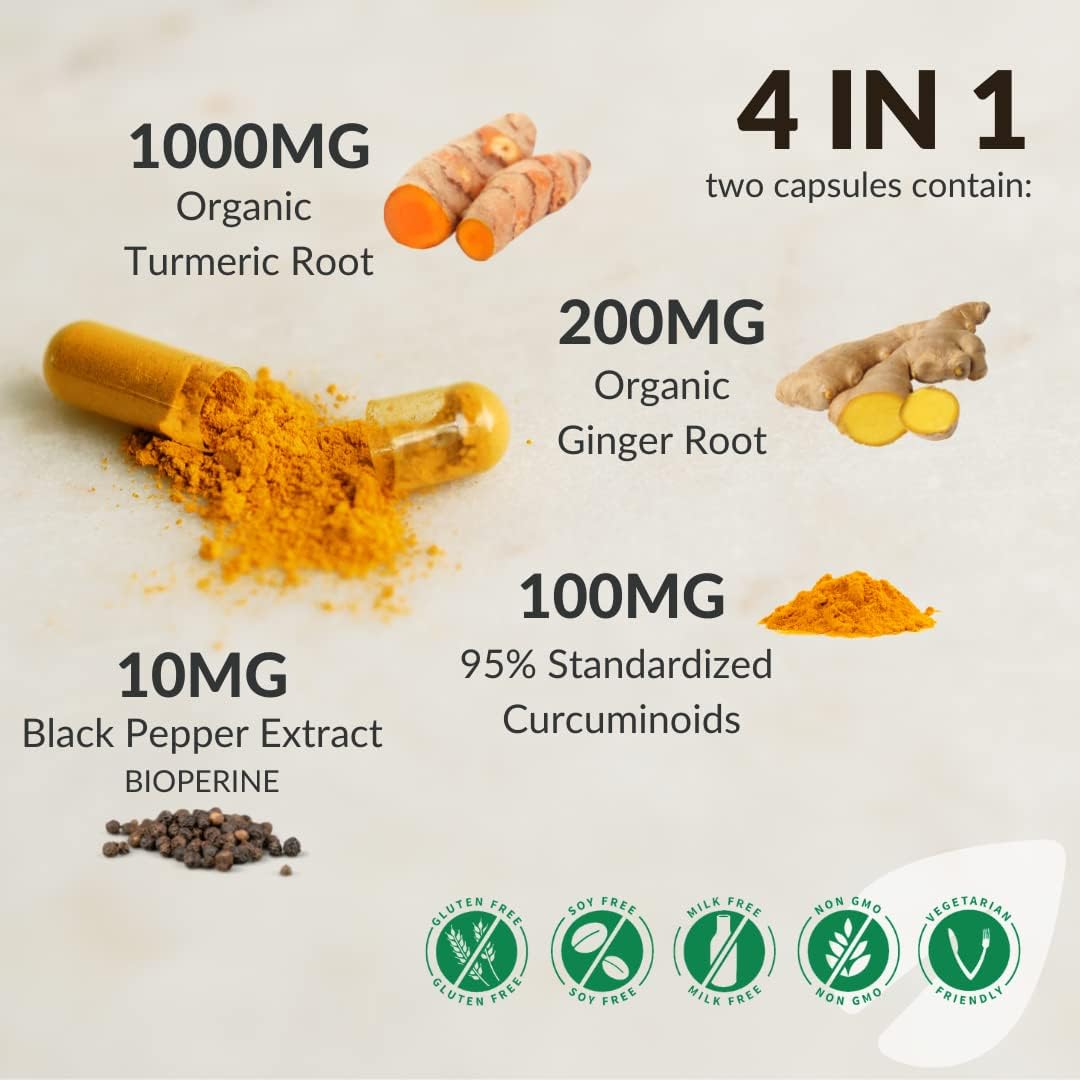 BalanceGenics Turmeric Curcumin Supplement 1000mg with Black Pepper & Ginger Root - 60 Capsules for Joint Health & Inflammation Support