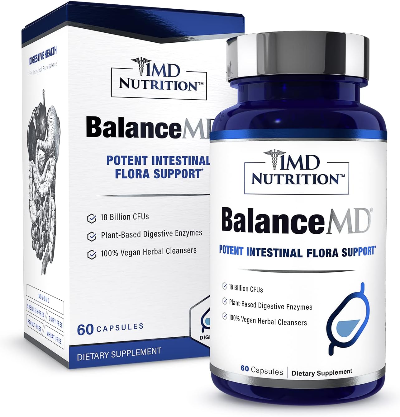 BalanceMD Vaginal Probiotics with Oregano, Caprylic Acid, & Digestive Enzymes for Intestinal Flora Balance - 60 Capsules