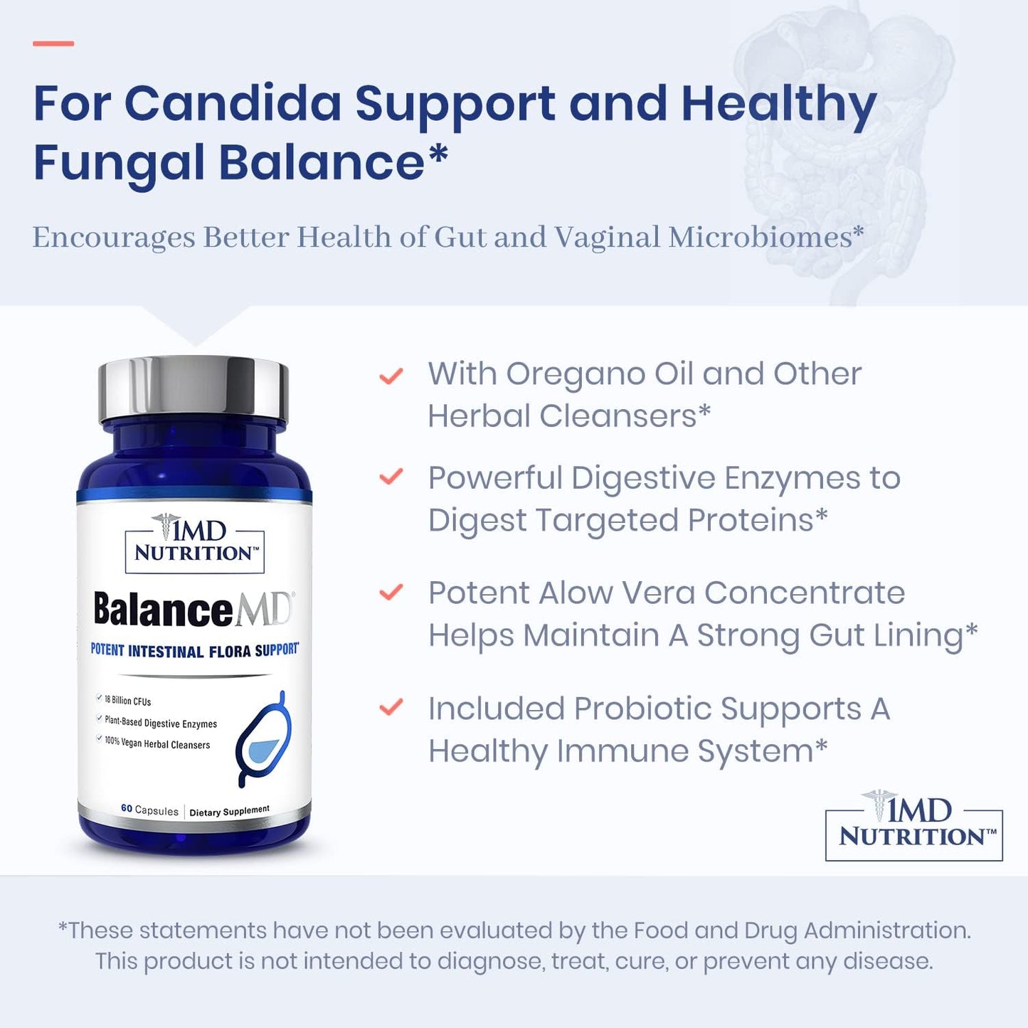 BalanceMD Vaginal Probiotics with Oregano, Caprylic Acid, & Digestive Enzymes for Intestinal Flora Balance - 60 Capsules