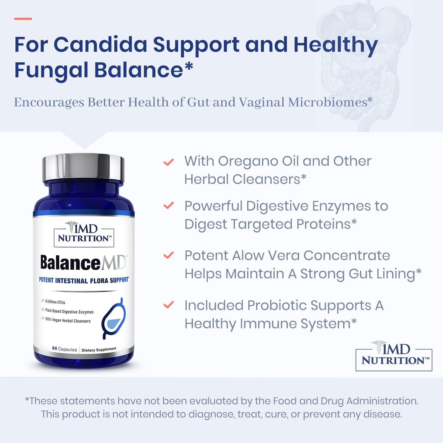 BalanceMD Vaginal Probiotics with Oregano, Caprylic Acid, & Digestive Enzymes for Intestinal Flora Balance - 60 Capsules