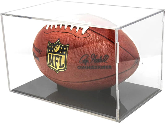 BallQube Football Display Case with UV Protection and Gloss Black Stand - Ideal for Autographed Memorabilia