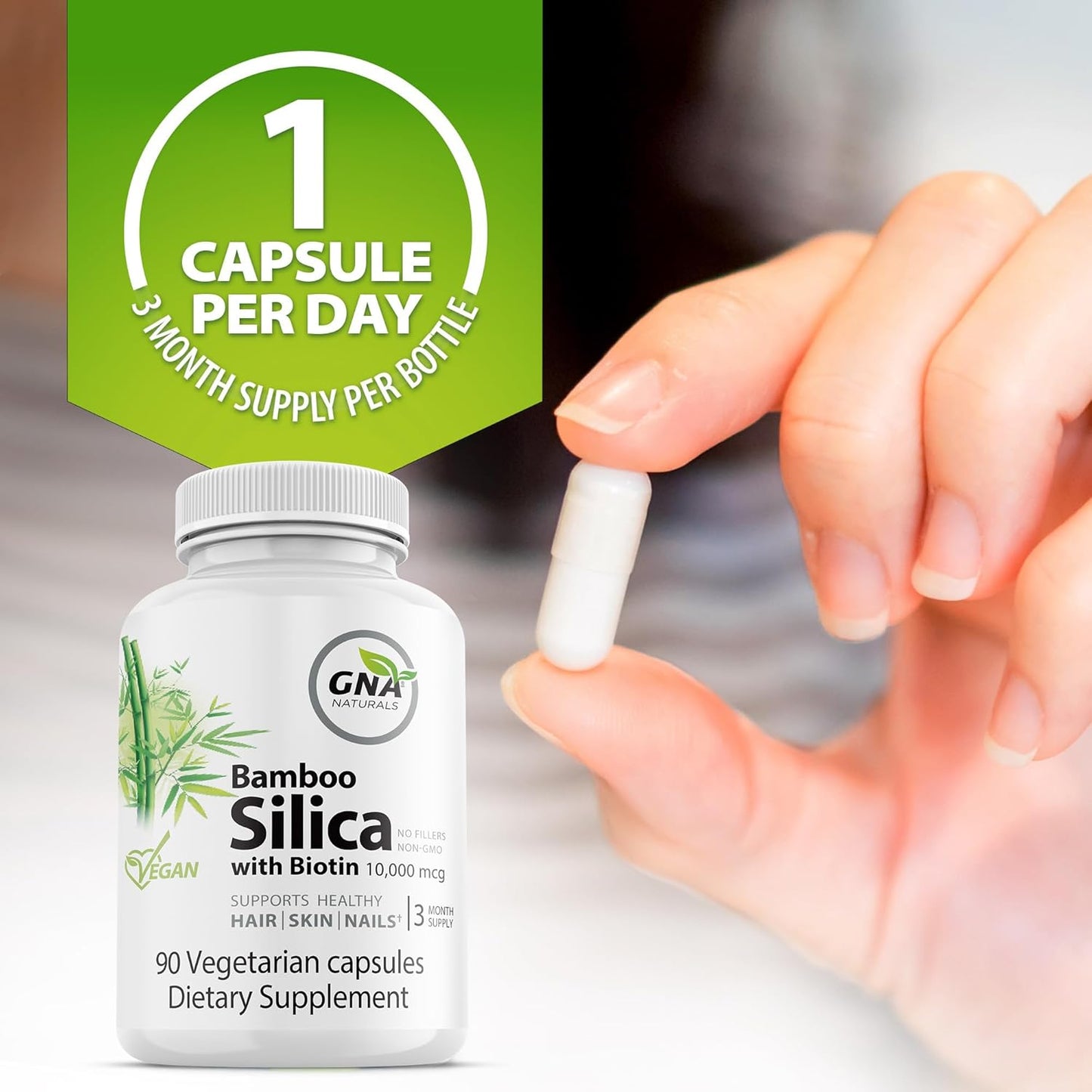 Bamboo Silica with Biotin 10000mcg - Joint and Hair Health Supplement - 90 v-caps - GNA Naturals