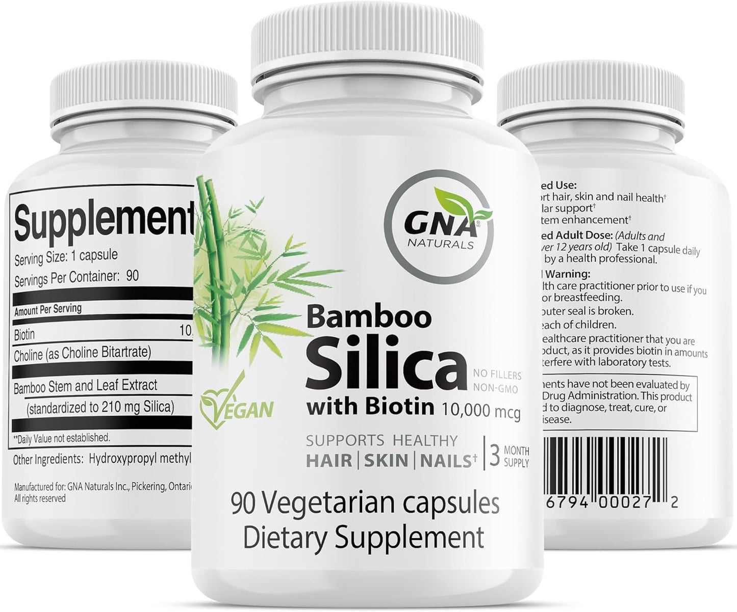 Bamboo Silica with Biotin 10000mcg - Joint and Hair Health Supplement - 90 v-caps - GNA Naturals