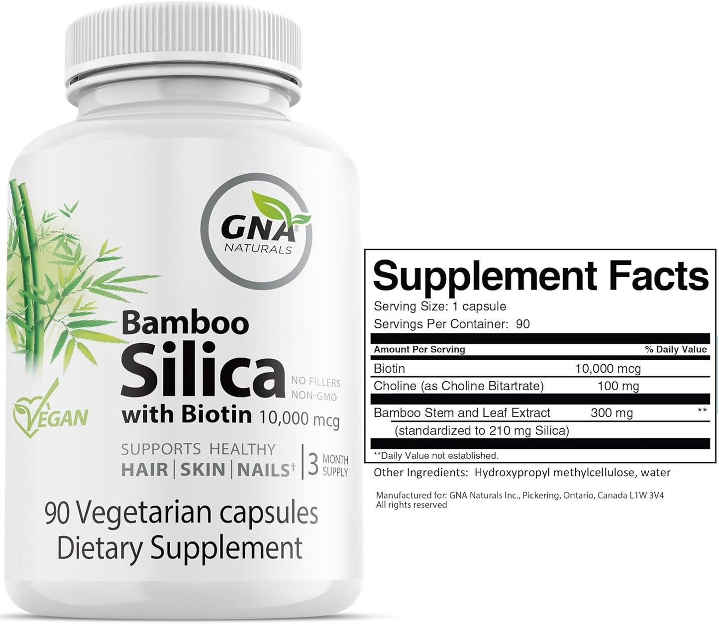 Bamboo Silica with Biotin 10000mcg - Joint and Hair Health Supplement - 90 v-caps - GNA Naturals