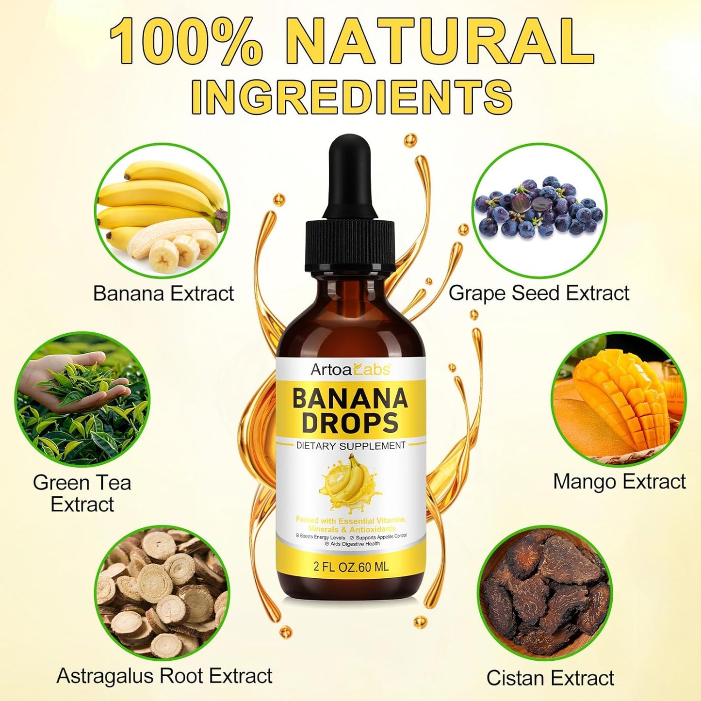 Banana Drops Liquid Supplement - Rich in Vitamins, Minerals, Antioxidants - Promotes Digestive Health