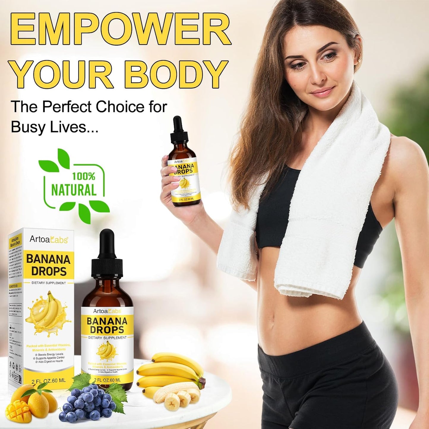 Banana Drops Liquid Supplement - Rich in Vitamins, Minerals, Antioxidants - Promotes Digestive Health