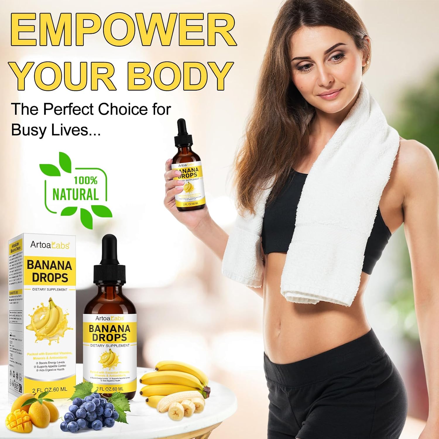 Banana Drops Liquid Supplement - Rich in Vitamins, Minerals, Antioxidants - Promotes Digestive Health